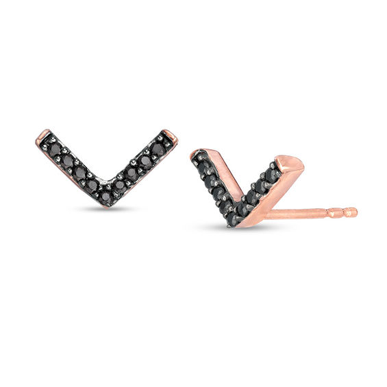 0.086 CT. T.W. Black Diamond Chevron Stud Earrings in 10K Rose Gold