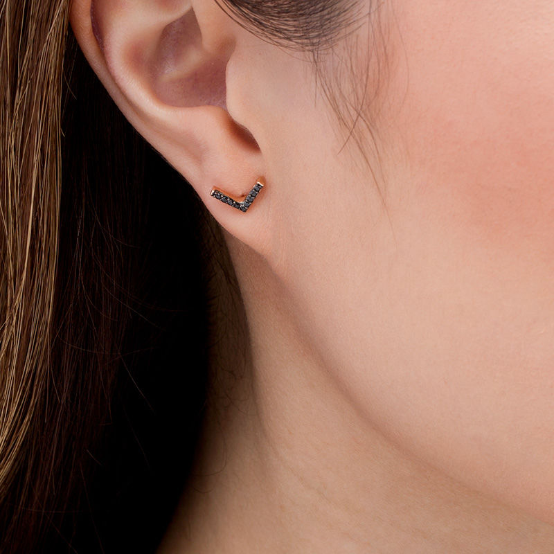0.086 CT. T.W. Black Diamond Chevron Stud Earrings in 10K Rose Gold|Peoples Jewellers