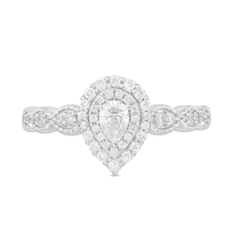 0.40 CT. T.W. Pear-Shaped Diamond Double Frame Art Deco Vintage-Style Engagement Ring in 10K White Gold