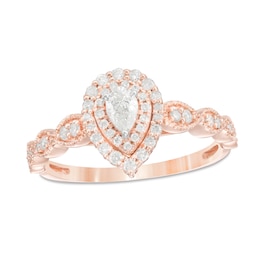 0.40 CT. T.W. Pear-Shaped Diamond Double Frame Art Deco Vintage-Style Engagement Ring in 10K Rose Gold