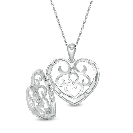 0.065 CT. T.W. Diamond Ornate Heart Locket in Sterling Silver