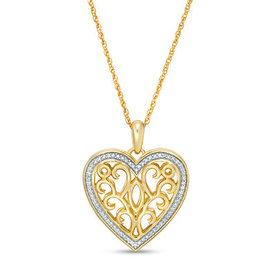 0.065 CT. T.W. Diamond Heart Outline Ornate Locket in Sterling Silver with 14K Gold Plate