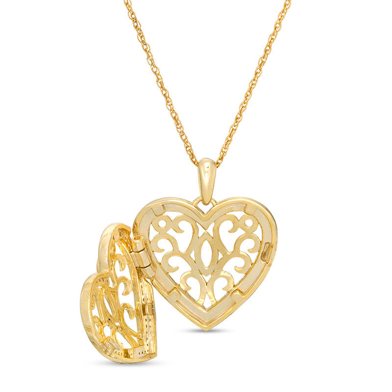 0.065 CT. T.W. Diamond Heart Outline Ornate Locket in Sterling Silver with 14K Gold Plate|Peoples Jewellers