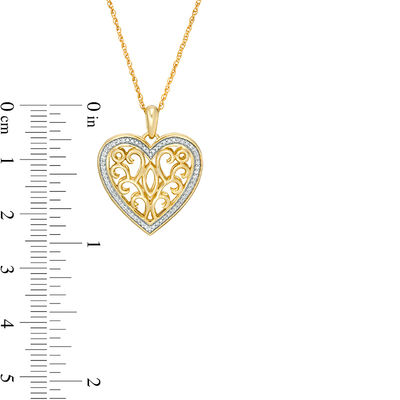 0.065 CT. T.W. Diamond Heart Outline Ornate Locket in Sterling Silver with 14K Gold Plate