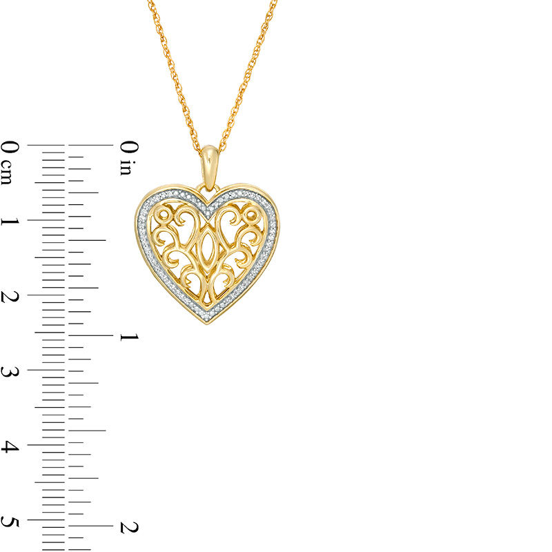 0.065 CT. T.W. Diamond Heart Outline Ornate Locket in Sterling Silver with 14K Gold Plate|Peoples Jewellers