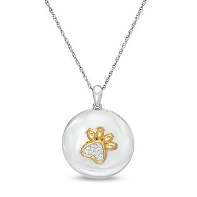 0.04 CT. T.W Composite Diamond Round Paw Print Locket in Sterling Silver and 10K Gold