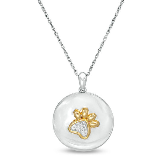 0.04 CT. T.W Composite Diamond Round Paw Print Locket in Sterling Silver and 10K Gold