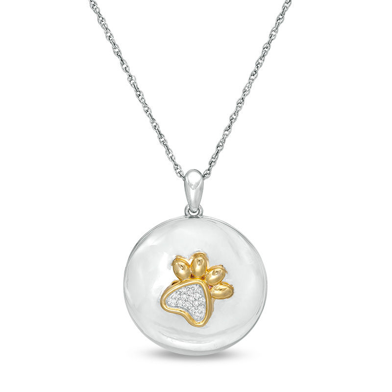 0.04 CT. T.W Composite Diamond Round Paw Print Locket in Sterling Silver and 10K Gold|Peoples Jewellers