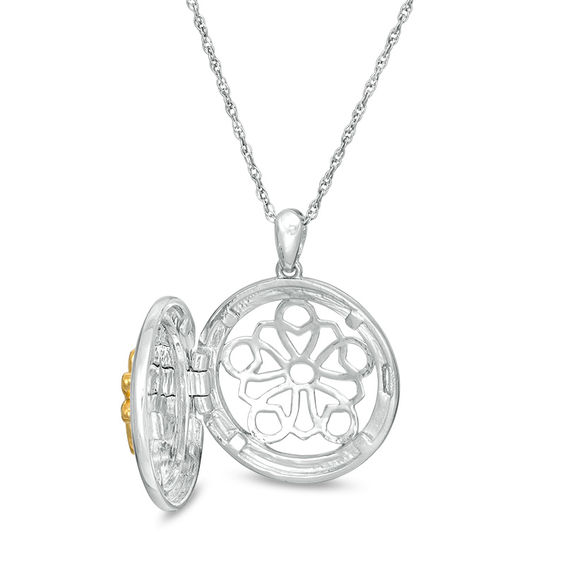 0.04 CT. T.W Composite Diamond Round Paw Print Locket in Sterling Silver and 10K Gold