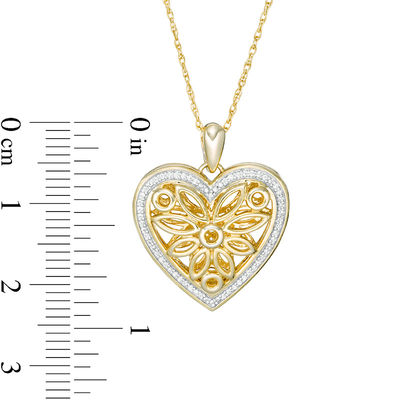 0.086 CT. T.W. Diamond Heart Outline Flower Locket in Sterling Silver with 14K Gold Plate