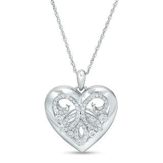 0.065 CT. T.W. Diamond Ornate Heart Locket in Sterling Silver