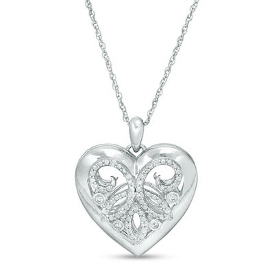 0.065 CT. T.W. Diamond Ornate Heart Locket in Sterling Silver