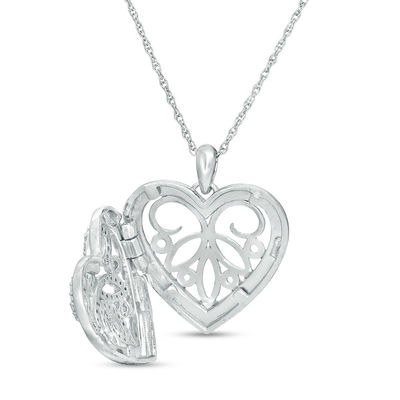 0.065 CT. T.W. Diamond Ornate Heart Locket in Sterling Silver