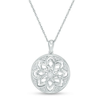 0.115 CT. T.W. Diamond Ornate Flower Locket in Sterling Silver