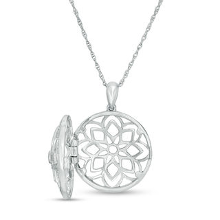 0.115 CT. T.W. Diamond Ornate Flower Locket in Sterling Silver