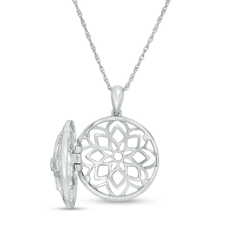 0.115 CT. T.W. Diamond Ornate Flower Locket in Sterling Silver|Peoples Jewellers