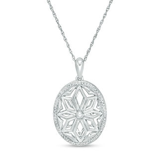 0.118 CT. T.W. Diamond Oval Flower Locket in Sterling Silver