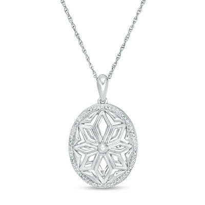 0.118 CT. T.W. Diamond Oval Flower Locket in Sterling Silver