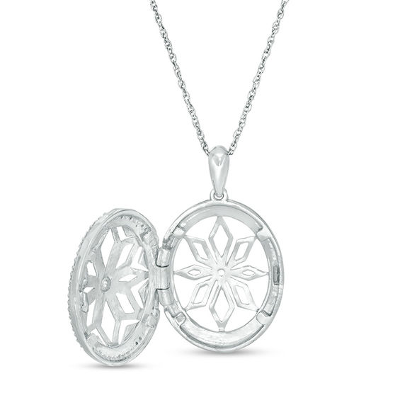 0.118 CT. T.W. Diamond Oval Flower Locket in Sterling Silver