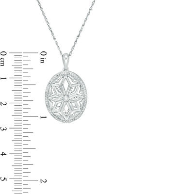 0.118 CT. T.W. Diamond Oval Flower Locket in Sterling Silver