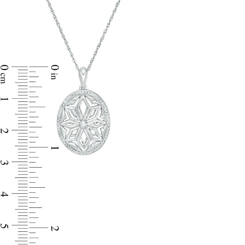 0.118 CT. T.W. Diamond Oval Flower Locket in Sterling Silver|Peoples Jewellers