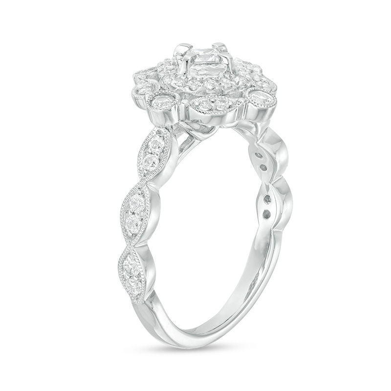 0.50 CT. T.W. Princess-Cut and Round Diamond Vintage-Style Engagement Ring in 10K White Gold|Peoples Jewellers