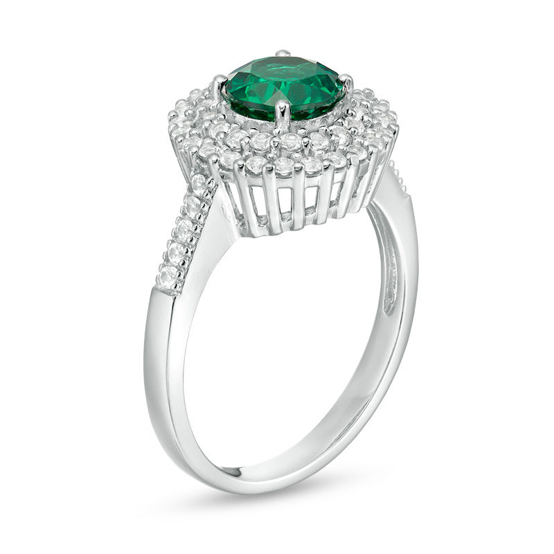 6.5mm Lab-Created Emerald and White Lab-Created Sapphire Double Frame Ring in Sterling Silver|Peoples Jewellers