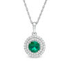 Thumbnail Image 0 of 6.5mm Lab-Created Emerald and White Sapphire Double Frame Drop Pendant in Sterling Silver