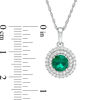 Thumbnail Image 2 of 6.5mm Lab-Created Emerald and White Sapphire Double Frame Drop Pendant in Sterling Silver