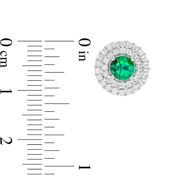 5.0mm Lab-Created Emerald and White Sapphire Double Frame Stud Earrings in Sterling Silver