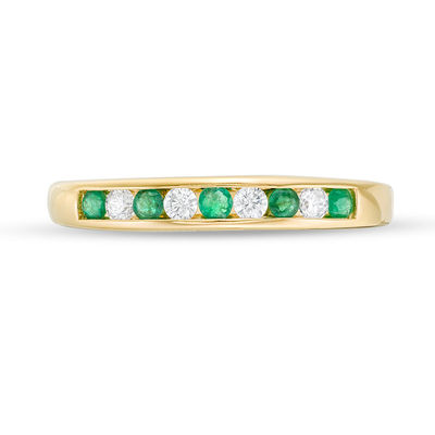 Emerald and 0.115 CT. T.W. Diamond Channel-Set Alternating Stackable Band in 10K Gold