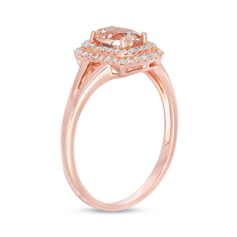 Oval Morganite and 0.15 CT. T.W. Diamond Double Cushion Frame Split Shank Ring in 10K Rose Gold|Peoples Jewellers