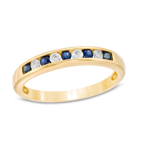 Blue Sapphire and 0.115 CT. T.W. Diamond Channel-Set Alternating Stackable Band in 10K Gold