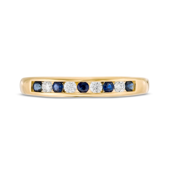 Blue Sapphire and 0.115 CT. T.W. Diamond Channel-Set Alternating Stackable Band in 10K Gold