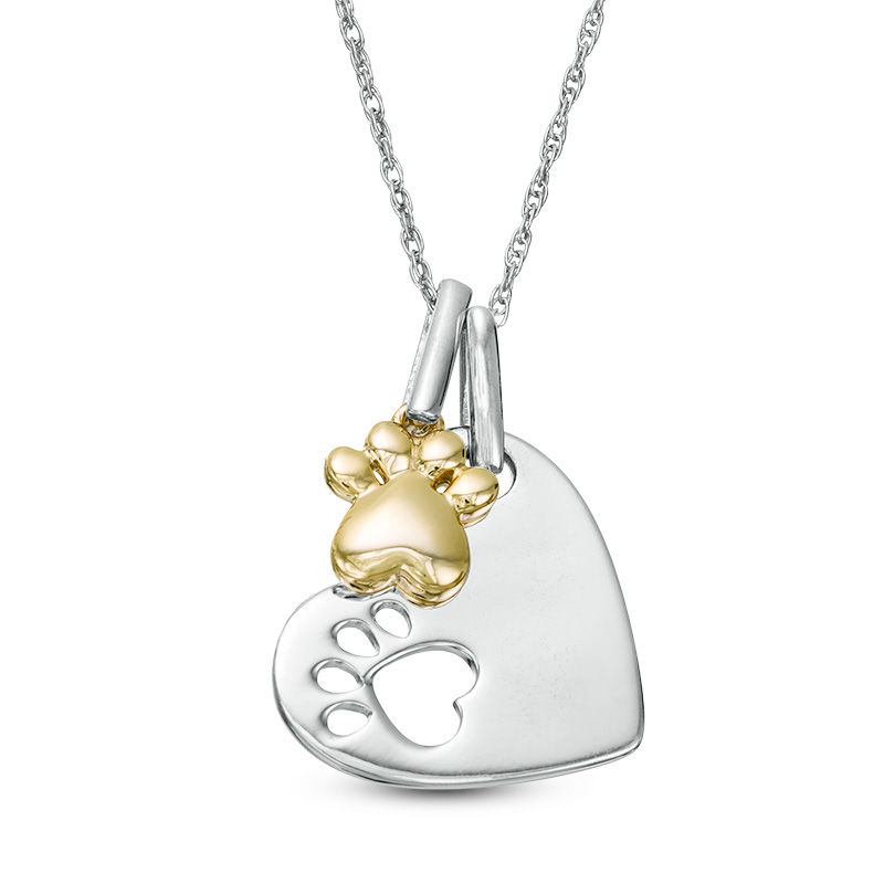 Heart and Paw Print Charm Pendant in Sterling Silver and 10K Gold|Peoples Jewellers