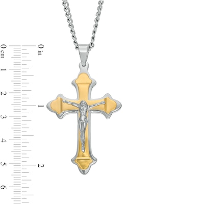 Crucifix Pendant in Stainless Steel with Yellow Ion-Plate – 24"