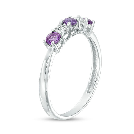 3.0mm Amethyst and 0.04 CT. T.W. Composite Diamond Five Stone Alternating Stackable Band in 10K White Gold