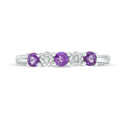 3.0mm Amethyst and 0.04 CT. T.W. Composite Diamond Five Stone Alternating Stackable Band in 10K White Gold