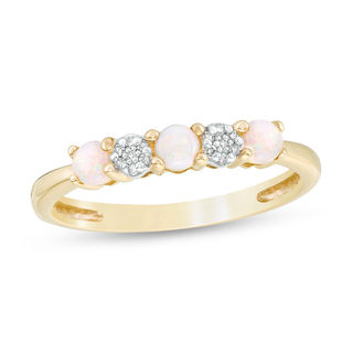 3.0mm Opal and 0.04 CT. T.W. Composite Diamond Five Stone Alternating Stackable Band in 10K Gold