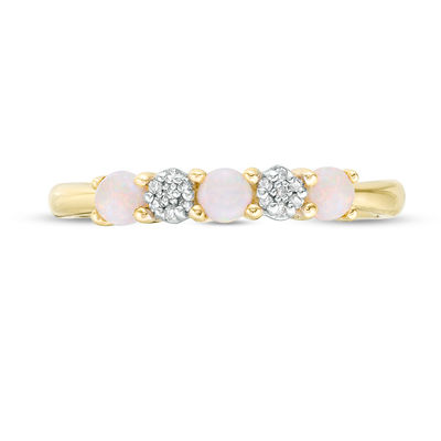 3.0mm Opal and 0.04 CT. T.W. Composite Diamond Five Stone Alternating Stackable Band in 10K Gold