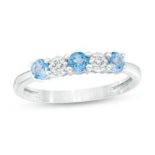 3.0mm Blue Topaz and 0.04 CT. T.W. Composite Diamond Five Stone Alternating Stackable Band in 10K White Gold