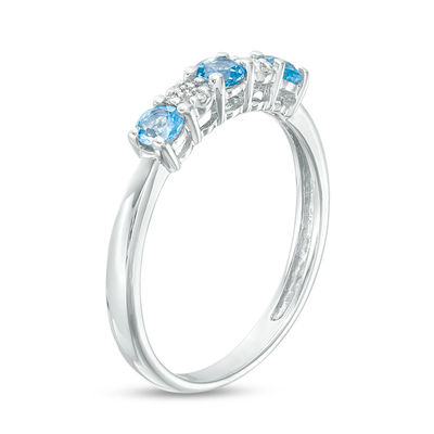 3.0mm Blue Topaz and 0.04 CT. T.W. Composite Diamond Five Stone Alternating Stackable Band in 10K White Gold