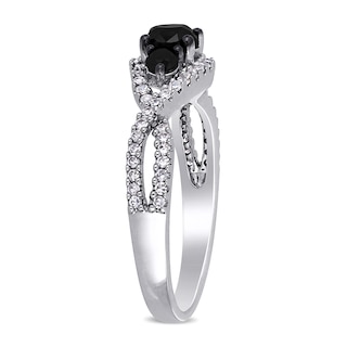 0.99 CT. T.W. Enhanced Black and White Diamond Three Stone Twist Engagement Ring in 14K White Gold