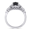 1.04 CT. T.W. Oval Enhanced Black and White Diamond Frame Vintage-Style Engagement Ring in 14K White Gold