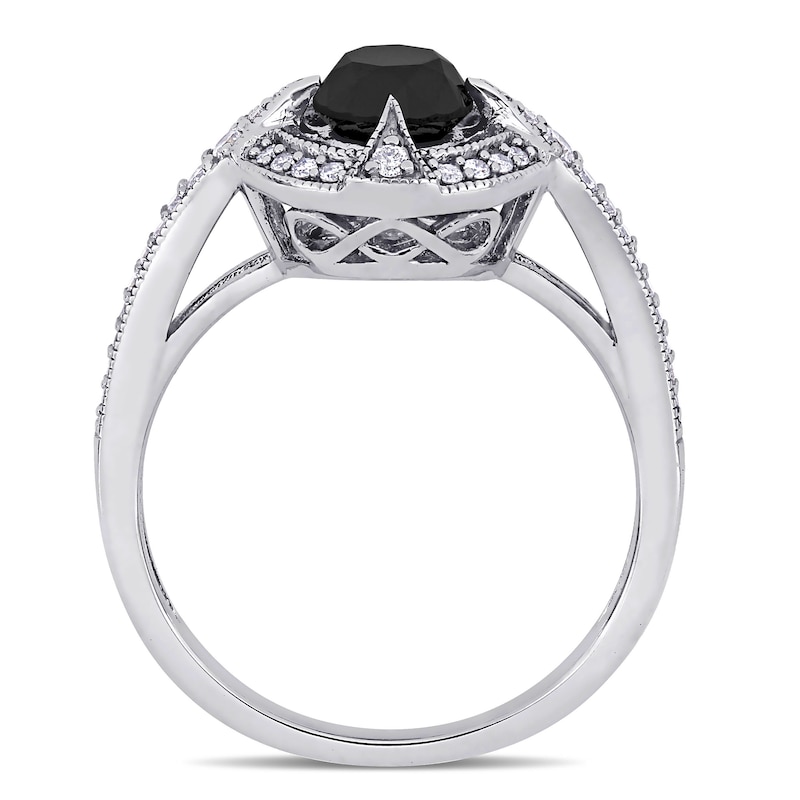 1.21 CT. T.W. Enhanced Black and White Diamond Frame Vintage-Style Engagement Ring in 14K White Gold|Peoples Jewellers