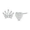 0.065 CT. T.W. Diamond Heart and Crown Mismatch Stud Earrings in Sterling Silver