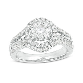 1.00 CT. T.W. Composite Diamond Double Frame Split Shank Engagement Ring in 14K White Gold