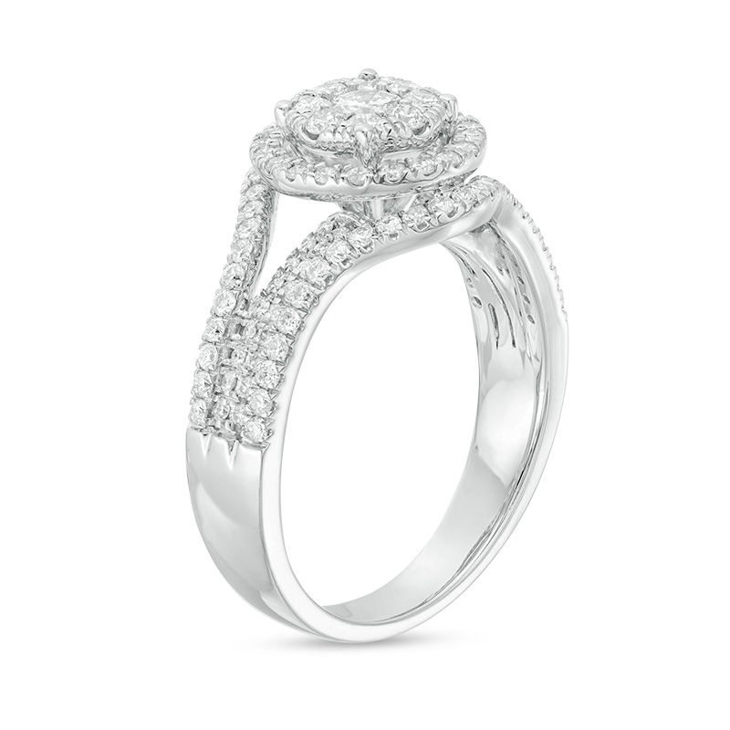 1.00 CT. T.W. Composite Diamond Double Frame Split Shank Engagement Ring in 14K White Gold