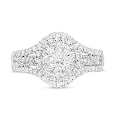 1.00 CT. T.W. Composite Diamond Double Frame Split Shank Engagement Ring in 14K White Gold