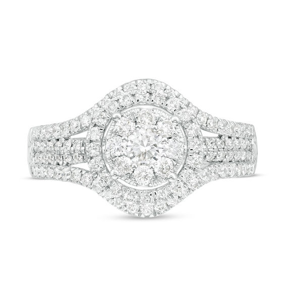 1.00 CT. T.W. Composite Diamond Double Frame Split Shank Engagement Ring in 14K White Gold